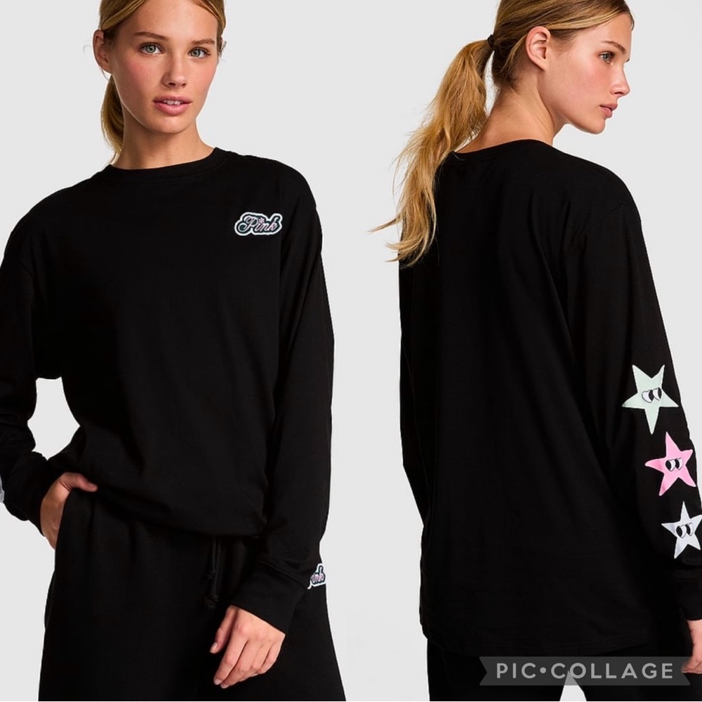 PINK Oversized Long-Sleeve Campus T-Shirt